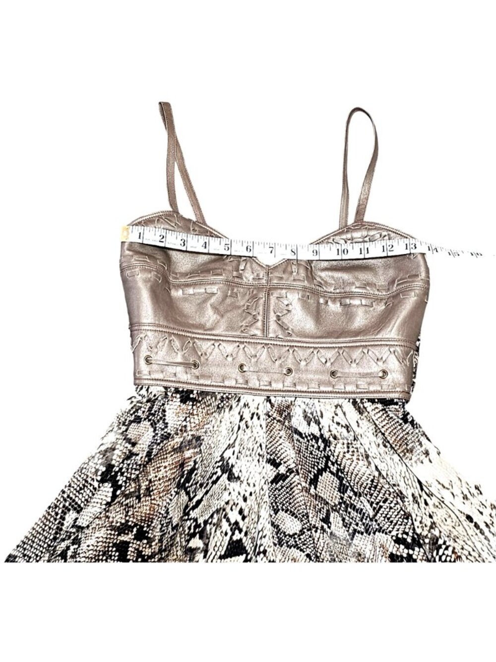Sky Snake Print Dress With Faux Leather Bodice & Straps Size Medium - Picture 6 of 8